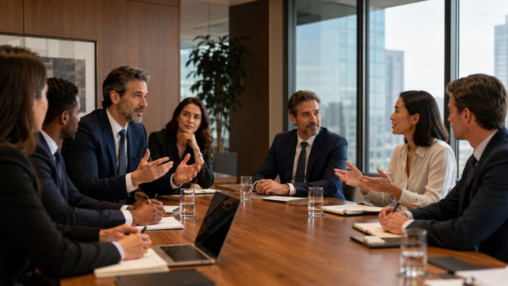 Líder distribuye la participación del equipo durante una reunión