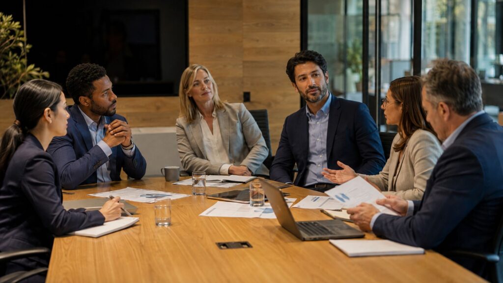 Equipo participa y escucha para tomar mejores decisiones en una reunión